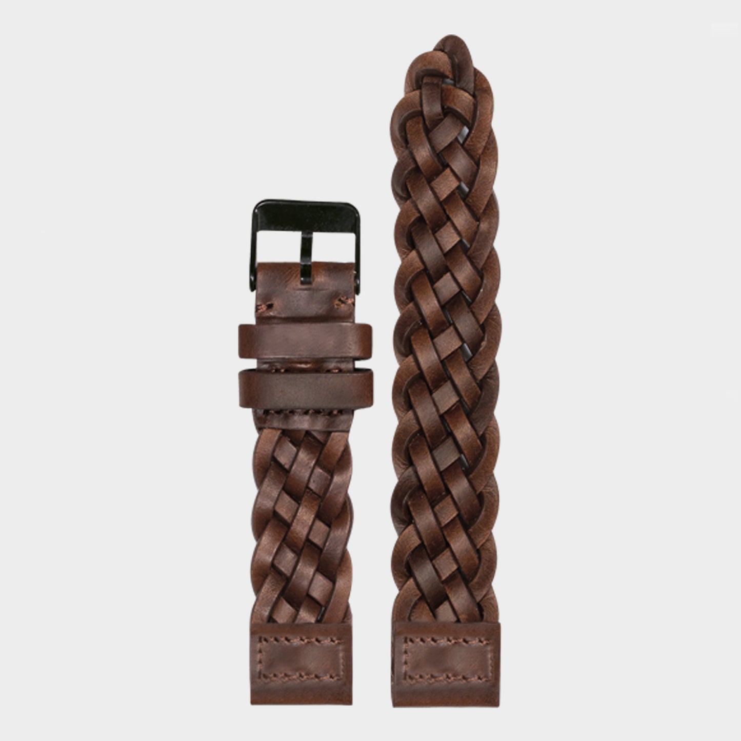 Leather Strap - dark brown braided | 18mm