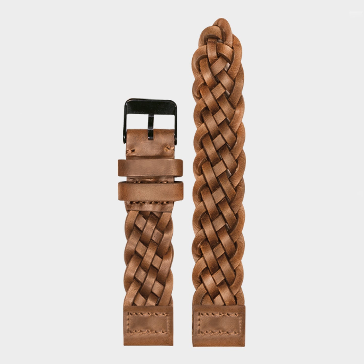 Leather Strap - medium brown braided | 18mm